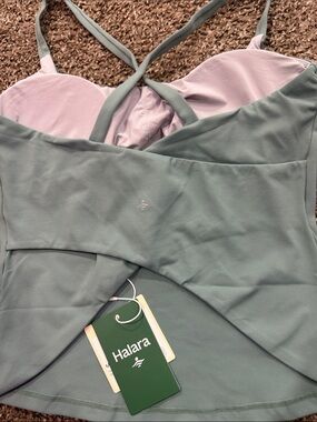 HALARA Sage Green Crossover Tank with Pink Lining